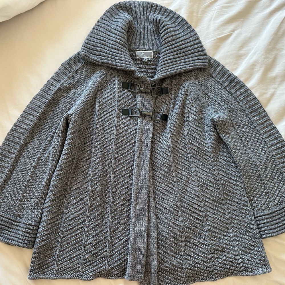 Women's Gray Hooded Knit Cardigan with Toggle Closures